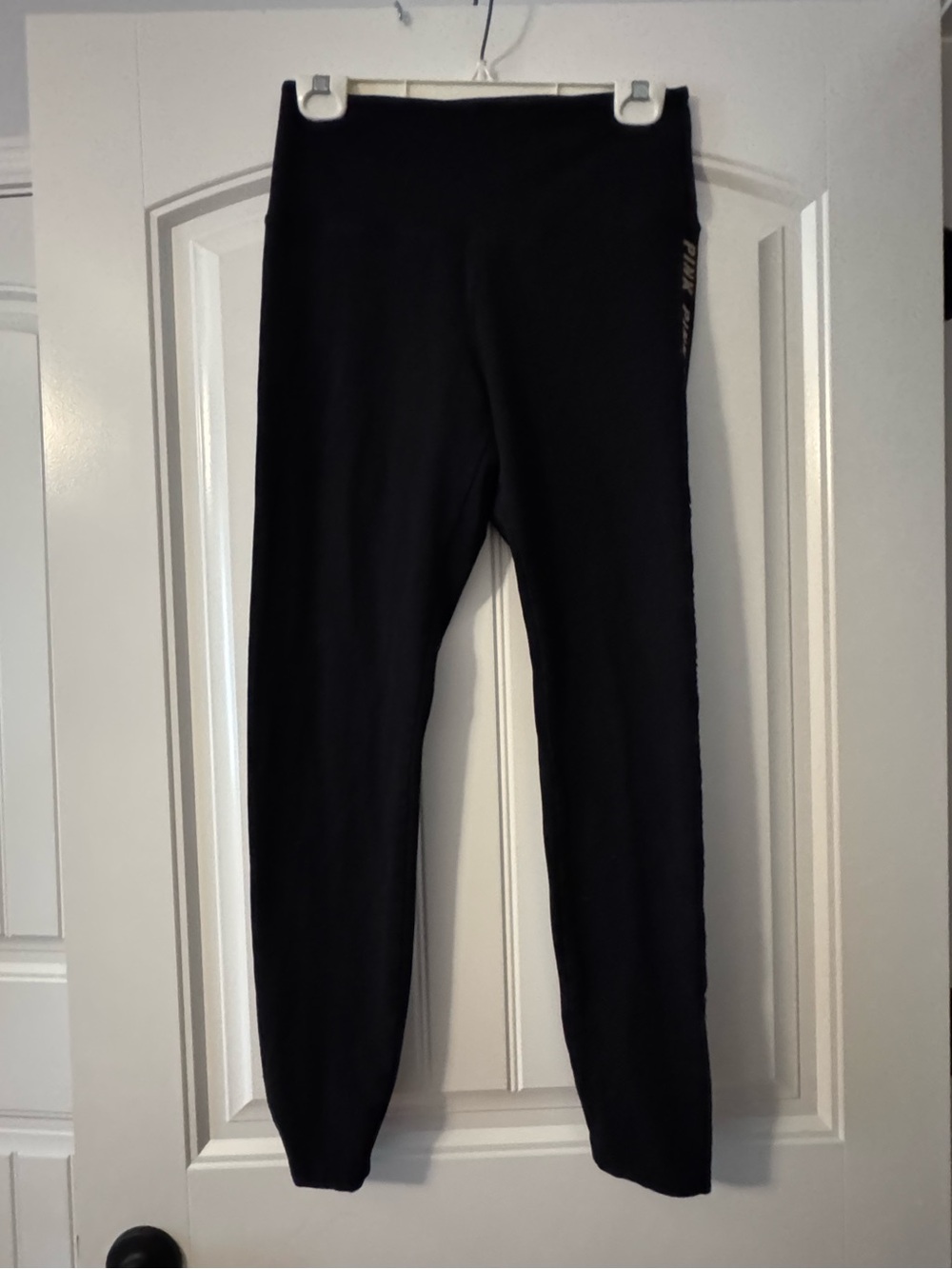 PINK Victoria's Secret Black Leggings With Gold PINK Sidelines